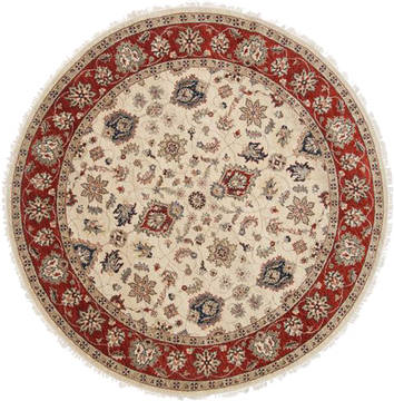 Indian Jaipur White Round 7 to 8 ft Wool Carpet 26265