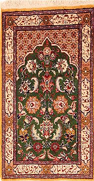 Tabriz Green Hand Knotted 1'9" X 3'2"  Area Rug 100-26289