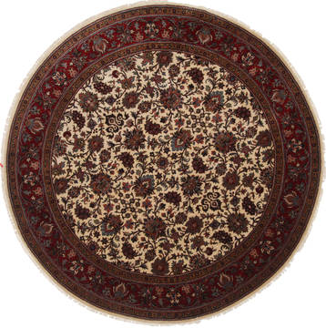 Indian Tabriz Beige Round 7 to 8 ft Wool Carpet 26297