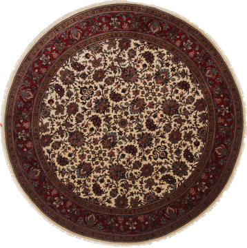 Tabriz Beige Round Hand Knotted 8'0" X 8'0"  Area Rug 250-26297