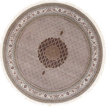 Indian Tabriz Beige Round 7 to 8 ft Wool Carpet 26337