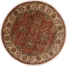 Indian Kashan Beige Round 7 to 8 ft Wool Carpet 26341