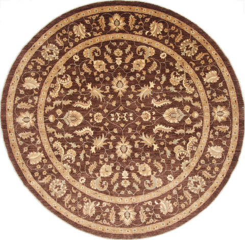 Chobi Brown Round Hand Knotted 82 X 84 Area Rug 250-26342 Image 0