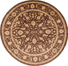 Indian Chobi Brown Round 7 to 8 ft Wool Carpet 26342