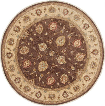 Indian Chobi Brown Round 7 to 8 ft Wool Carpet 26345