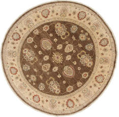 Chobi Brown Round Hand Knotted 7'11" X 7'11"  Area Rug 250-26349