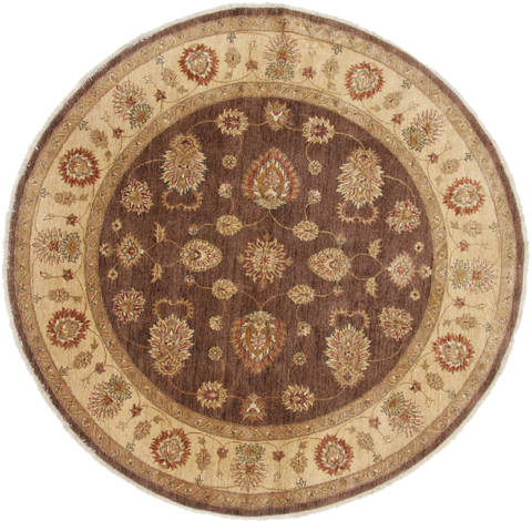Chobi Brown Round Hand Knotted 711 X 711  Area Rug 250-26355 Image 0