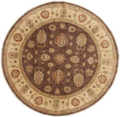 Chobi Brown Round Hand Knotted 7'11" X 7'11"  Area Rug 250-26355