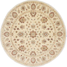 Pakistani Chobi Beige Round 7 to 8 ft Wool Carpet 26368