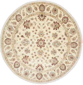 Chobi Beige Round Hand Knotted 8'2" X 8'2"  Area Rug 250-26383