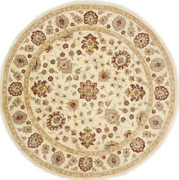 Chobi Beige Round Hand Knotted 7'11" X 7'11"  Area Rug 250-26398