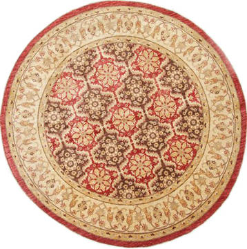 Chobi Red Round Hand Knotted 8'3" X 8'4"  Area Rug 250-26469