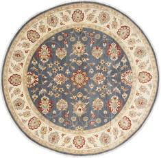 Chobi Blue Round Hand Knotted 7'9" X 8'0"  Area Rug 250-26470