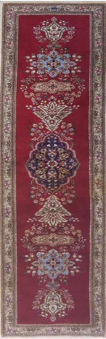 Tabriz Red Runner Hand Knotted 25 X 101  Area Rug 400-26557 Image 0