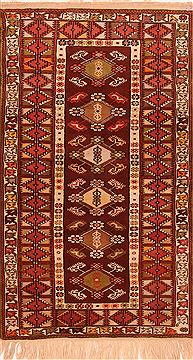 Turkish Yalameh Red Rectangle 4x6 ft Wool Carpet 26580