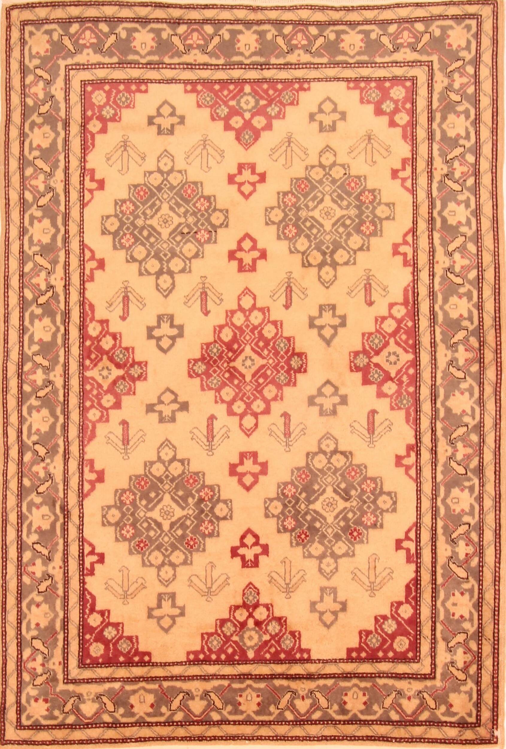 Armenian Kazak Beige Rectangle 5x7 ft Wool Carpet 26594 | SKU 26594