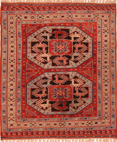 Gabbeh Red Square Hand Knotted 56 X 64 Area Rug 253-26662 Image 0