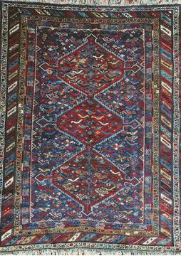 Qashqai Blue Hand Knotted 4'6" X 8'0"  Area Rug 400-26681