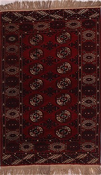 Persian Turkman Red Rectangle 4x6 ft Wool Carpet 26686