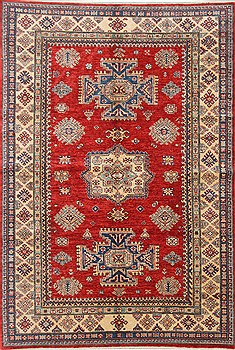 Pakistani Kazak Beige Rectangle 6x9 ft Wool Carpet 26806