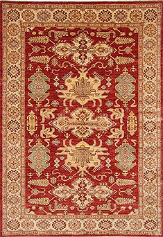 Pakistani Kazak Red Rectangle 6x9 ft Wool Carpet 26851