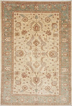 Pakistani Pishavar Beige Rectangle 7x10 ft Wool Carpet 26934