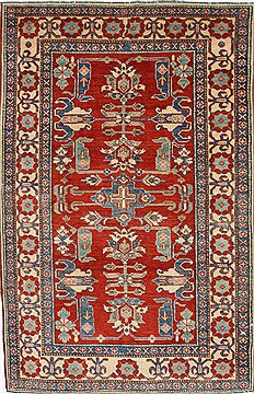 Pakistani Kazak Red Rectangle 4x6 ft Wool Carpet 27022