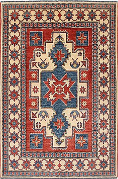 Pakistani Kazak Red Rectangle 4x6 ft Wool Carpet 27024