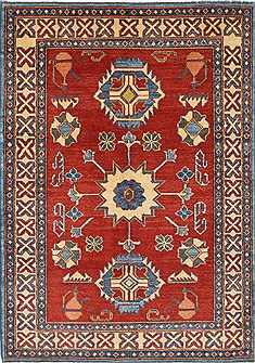 Pakistani Kazak Red Rectangle 4x6 ft Wool Carpet 27032