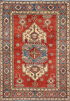 Pakistani Kazak Red Rectangle 4x6 ft Wool Carpet 27049