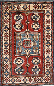 Pakistani Kazak Red Rectangle 5x7 ft Wool Carpet 27052