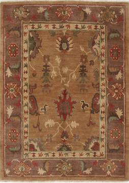 Indian Jaipur Brown Rectangle 5x7 ft Wool Carpet 27069