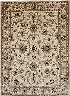 Pakistani Pishavar Beige Rectangle 5x7 ft Wool Carpet 27133