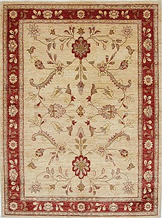 Pishavar Beige Hand Knotted 5'1" X 6'11"  Area Rug 250-27141