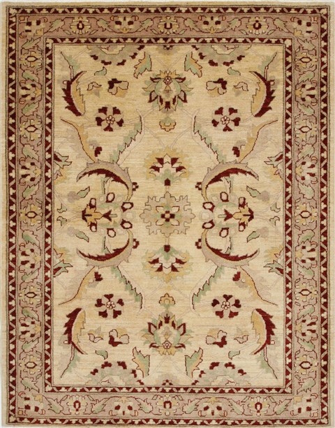 Pishavar Beige Hand Knotted 51 X 68 Area Rug 250-27155 Image 0