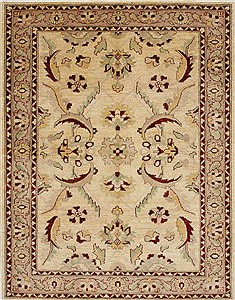 Pakistani Pishavar Beige Rectangle 5x7 ft Wool Carpet 27155