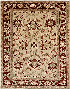 Pakistani Pishavar Beige Rectangle 5x7 ft Wool Carpet 27165