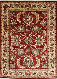 Pakistani Pishavar Red Rectangle 5x7 ft Wool Carpet 27167