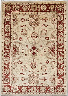 Pakistani Pishavar Beige Rectangle 5x7 ft Wool Carpet 27178