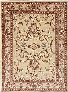 Pakistani Pishavar Beige Rectangle 5x7 ft Wool Carpet 27189