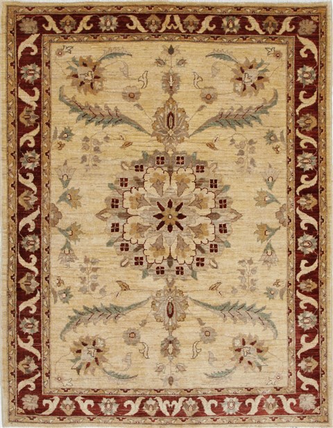 Pishavar Beige Hand Knotted 50 X 67 Area Rug 250-27194 Image 0