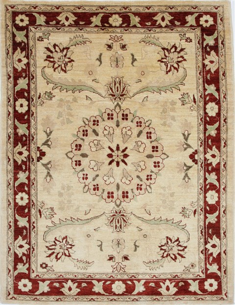 Pishavar Beige Hand Knotted 51 X 69  Area Rug 250-27195 Image 0