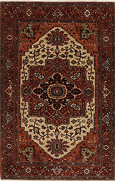 Indian Serapi Brown Rectangle 4x6 ft Wool Carpet 27251