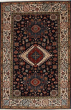 Indian Karajeh Blue Rectangle 4x6 ft Wool Carpet 27263