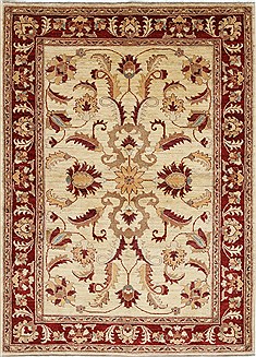 Pakistani Pishavar Beige Rectangle 4x6 ft Wool Carpet 27272