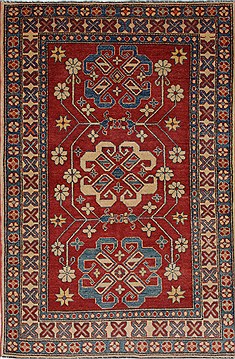 Pakistani Kazak Red Rectangle 4x6 ft Wool Carpet 27281