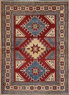 Pakistani Pishavar Red Rectangle 4x6 ft Wool Carpet 27285