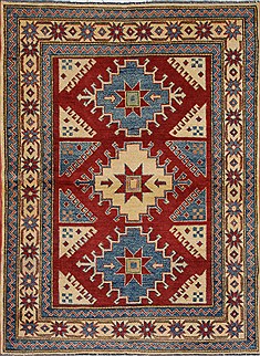 Pakistani Pishavar Red Rectangle 4x6 ft Wool Carpet 27285