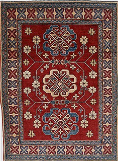 Pakistani Kazak Red Rectangle 4x6 ft Wool Carpet 27356