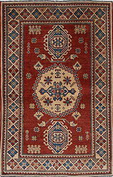 Pakistani Kazak Red Rectangle 4x6 ft Wool Carpet 27357